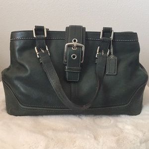 Coach dark green leather medium size handbag
